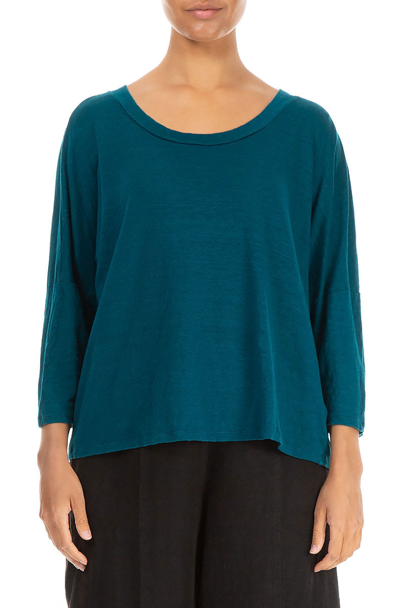 Boxy Turquoise Linen Jersey Blouse