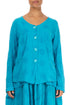 Bubble Pattern Boxy Turquoise Linen Jacket 1