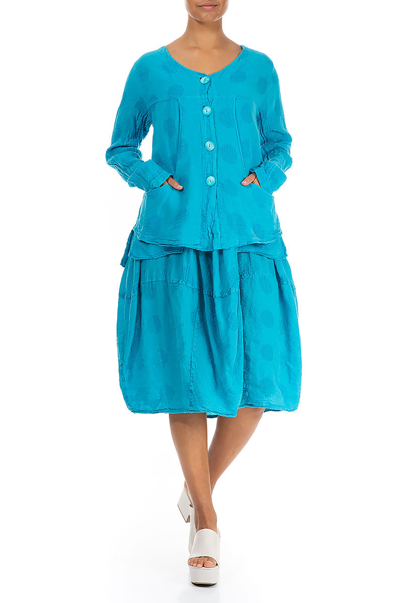 Bubble Pattern Boxy Turquoise Linen Jacket 4