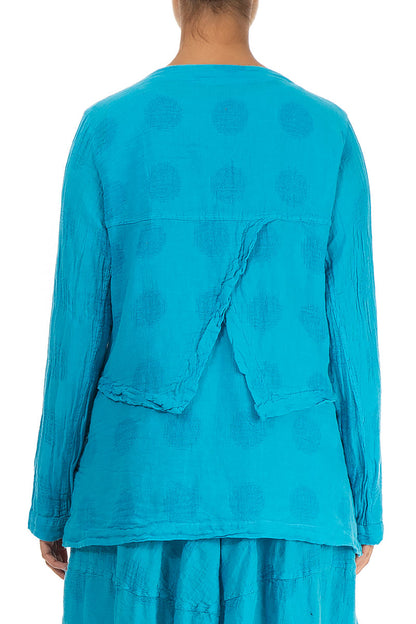 Bubble Pattern Boxy Turquoise Linen Jacket 2