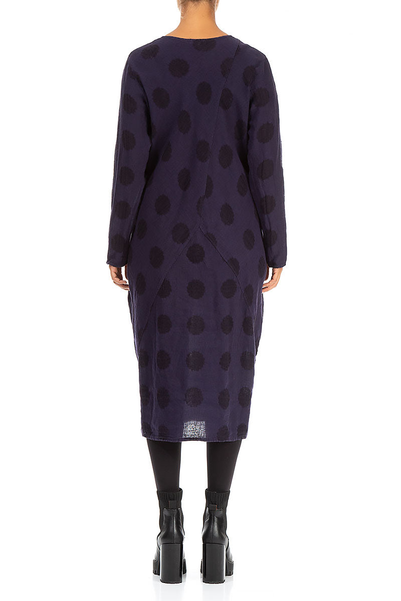 Bubble Pattern Dark Purple Linen Midi Dress