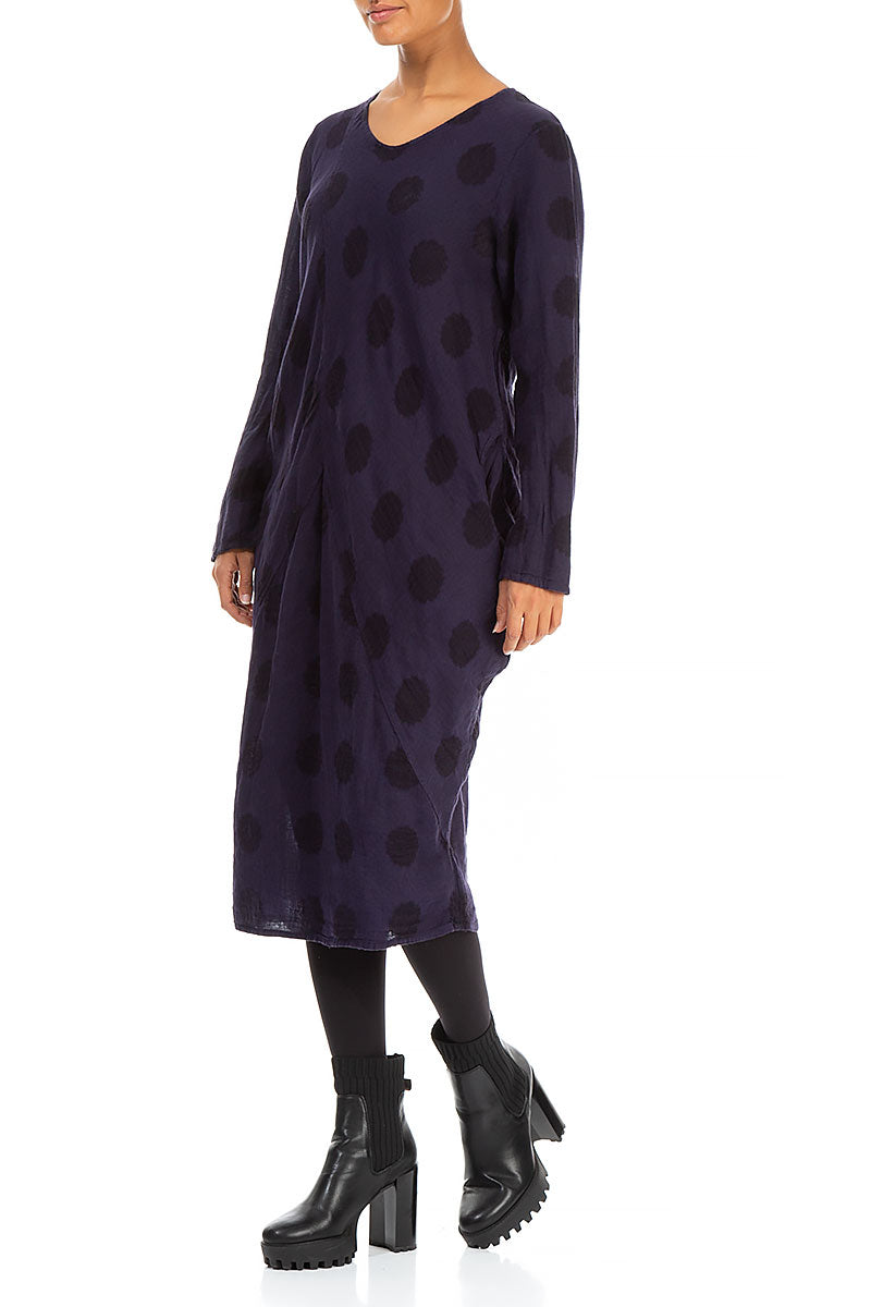 Bubble Pattern Dark Purple Linen Midi Dress