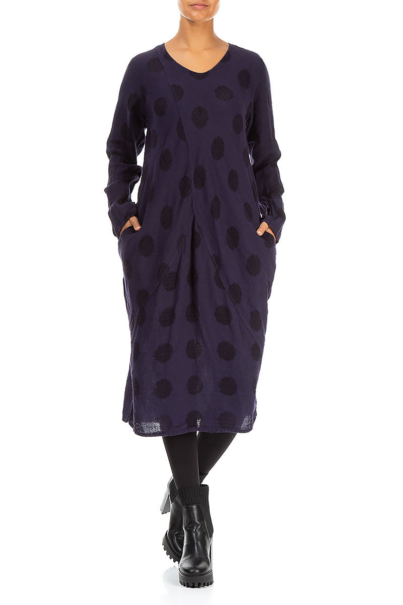 Bubble Pattern Dark Purple Linen Midi Dress