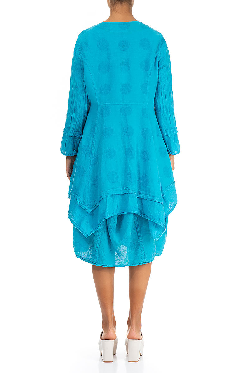 Bubble Pattern Flared Turquoise Linen Jacket 2