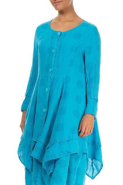 Bubble Pattern Flared Turquoise Linen Jacket 3