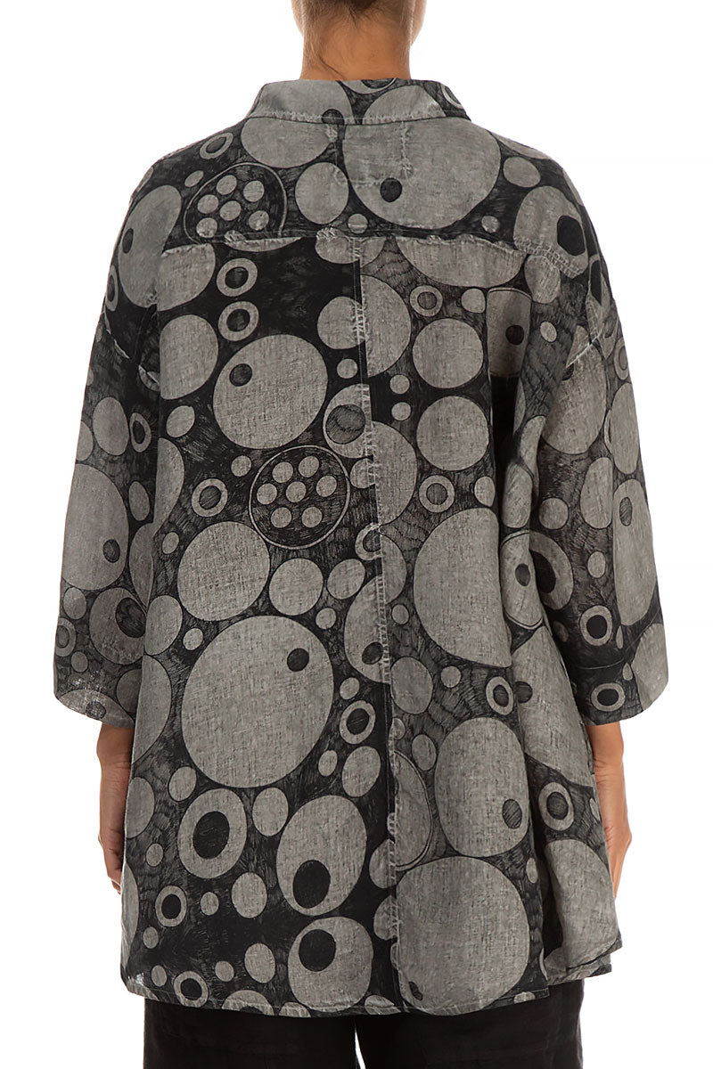 Bubbles Print Washed Effect Taupe Linen Shirt