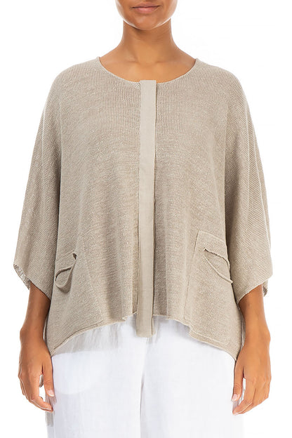 Button Band Boxy Natural Linen Cardigan 1