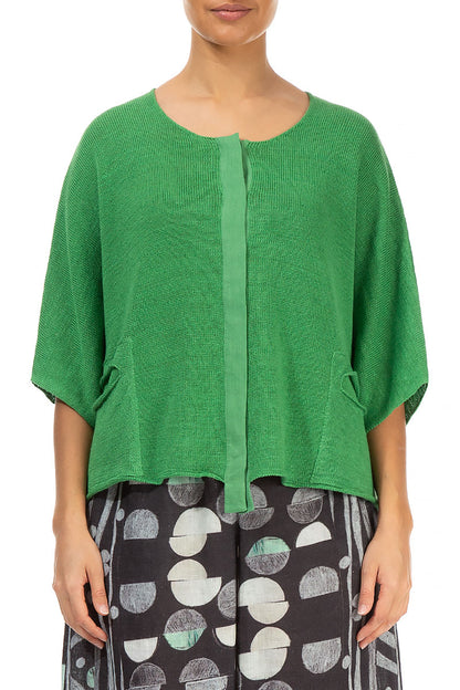 Button Band Boxy Spring Green Linen Cardigan 1