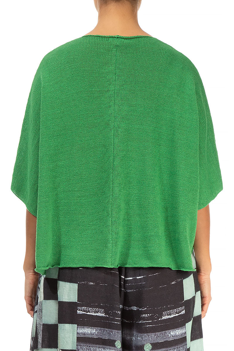 Button Band Boxy Spring Green Linen Cardigan