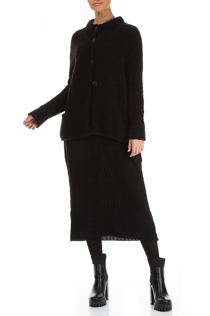 Buttoned Black Alpaca Wool Cardigan