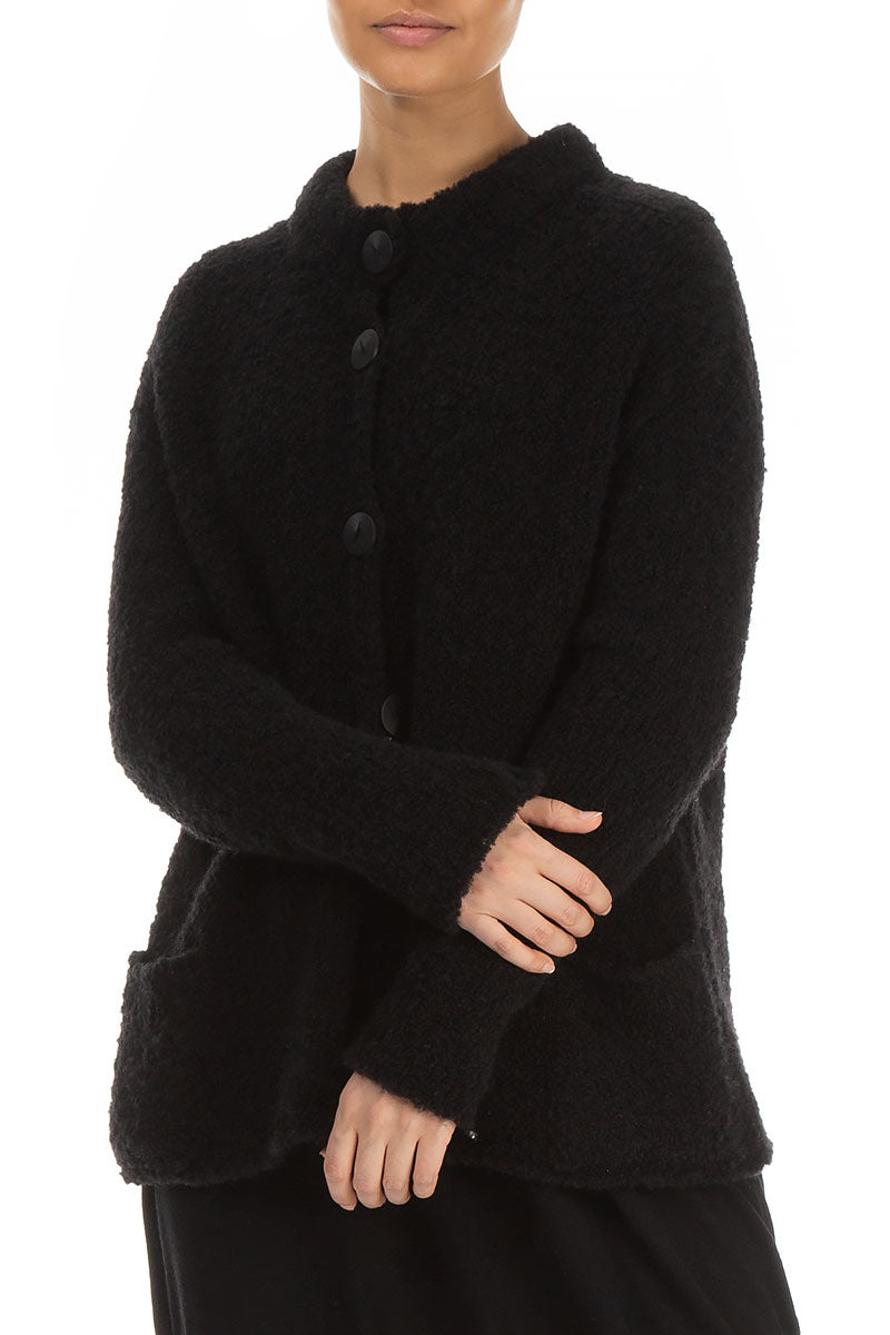 Buttoned Black Alpaca Wool Cardigan