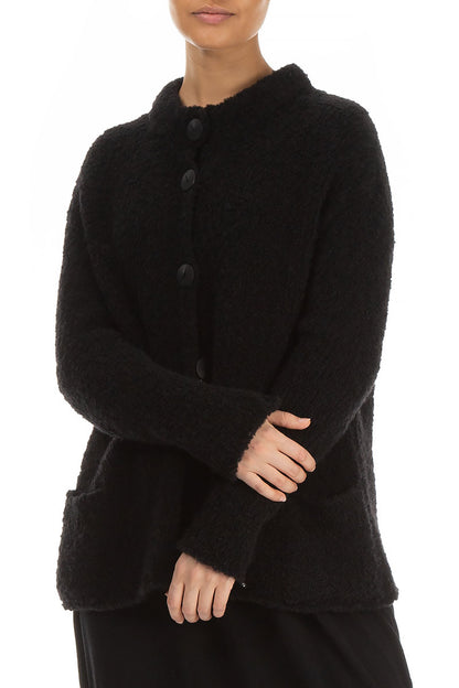 Buttoned Black Alpaca Wool Cardigan