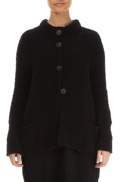 Buttoned Black Alpaca Wool Cardigan