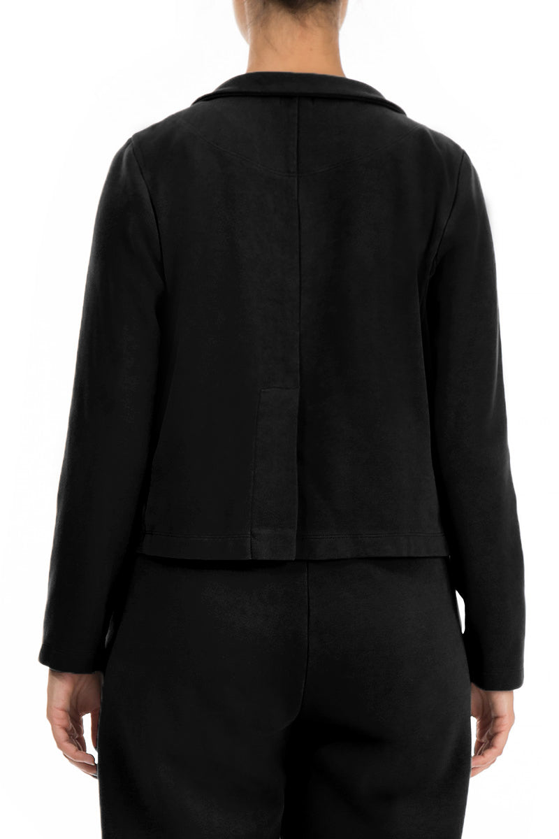 Buttoned Black Cotton Jersey Jacket