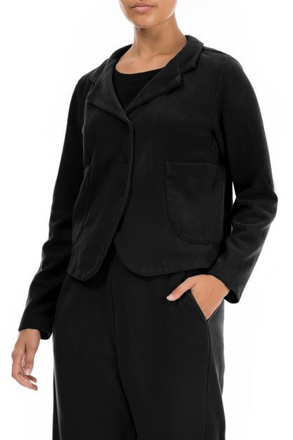 Buttoned Black Cotton Jersey Jacket