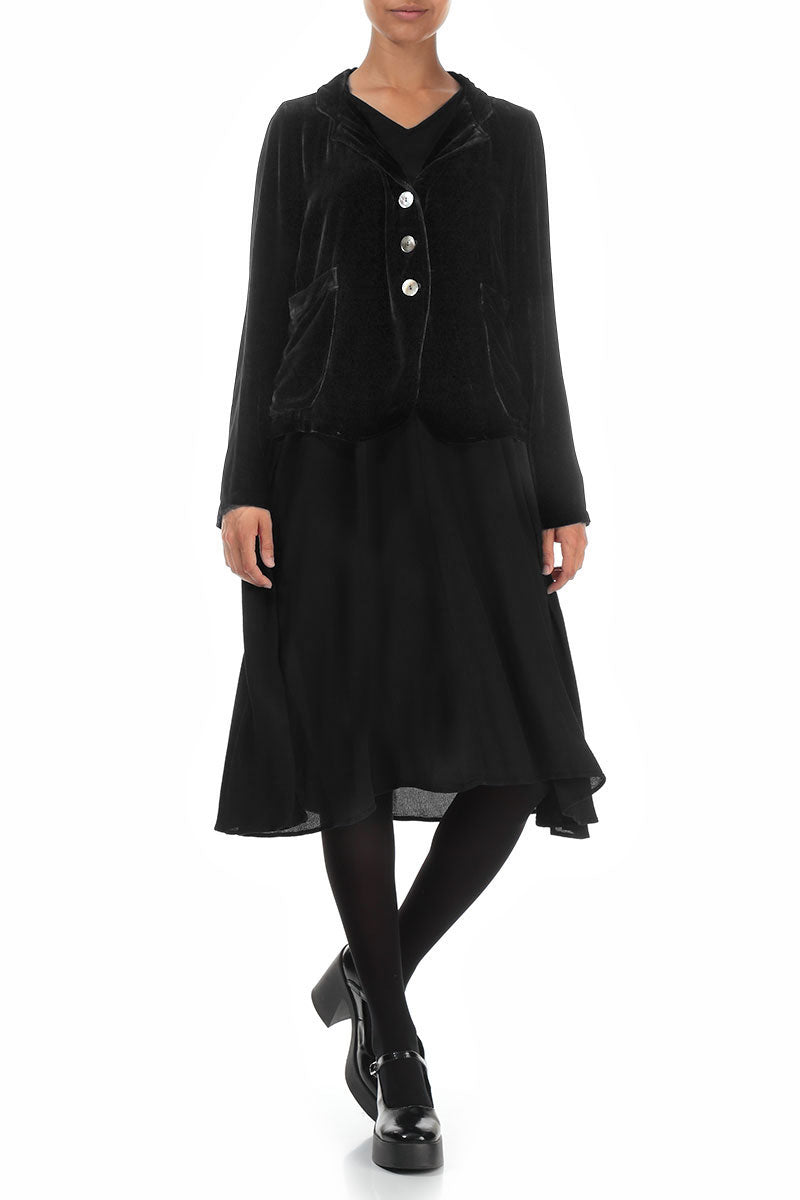 Buttoned Black Silk Velvet Jacket 4