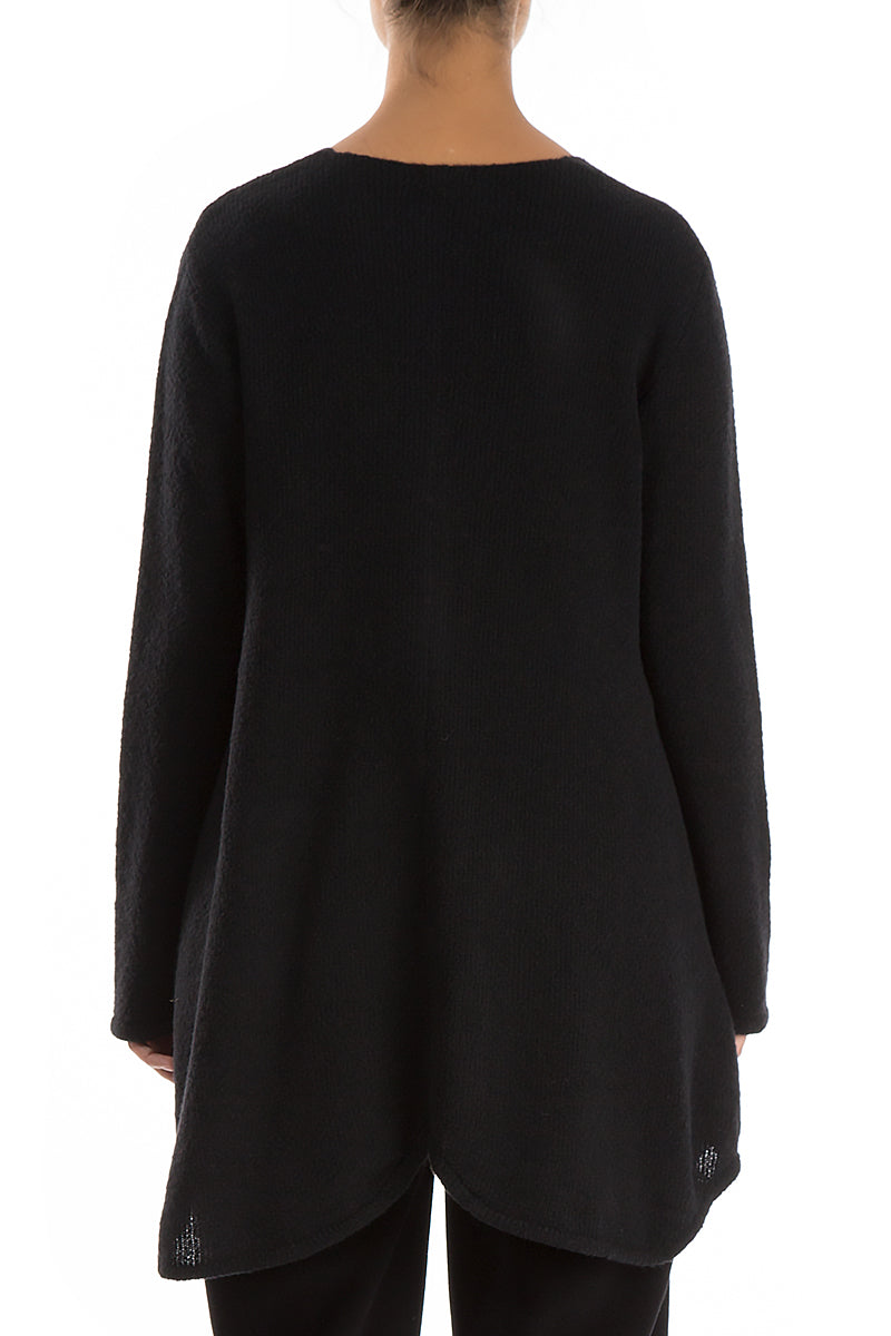 Buttoned Black Wool Sweater