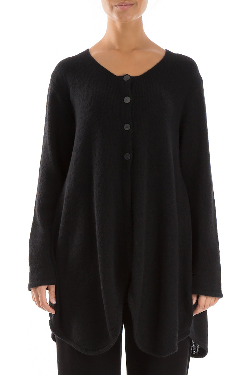 Buttoned Black Wool Sweater