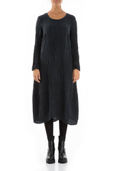 Buttoned Crinkled Midnight Blue Dress 1