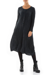 Buttoned Crinkled Midnight Blue Dress 3