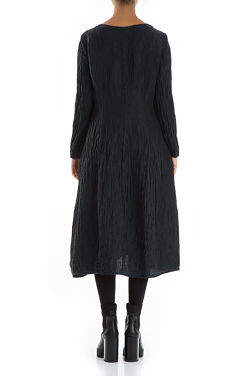 Buttoned Crinkled Midnight Blue Dress 2