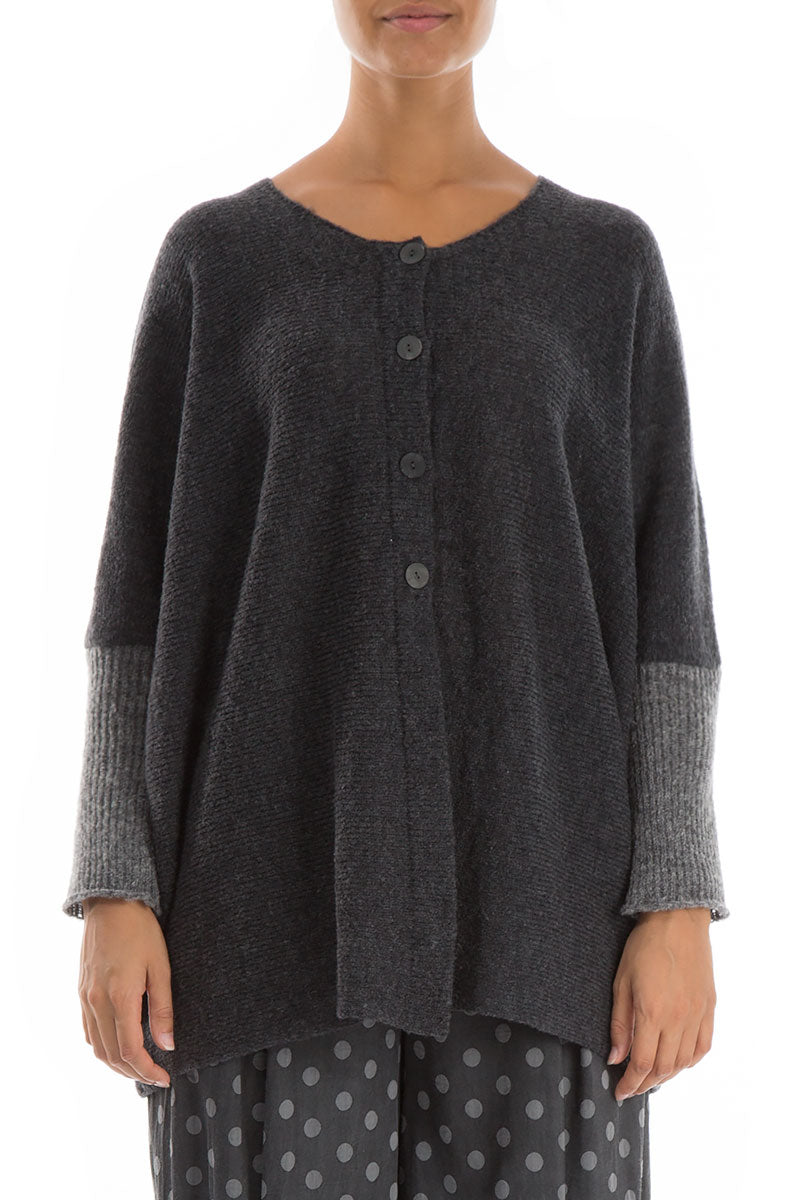 Buttoned Loose Grey Wool Sweater