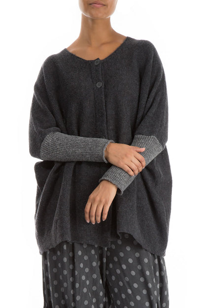 Buttoned Loose Grey Wool Sweater