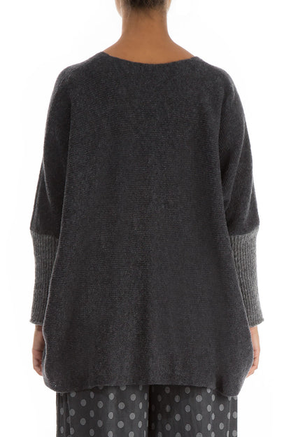 Buttoned Loose Grey Wool Sweater