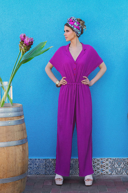 Buttoned Orchid Viscose Jumpsuit 1