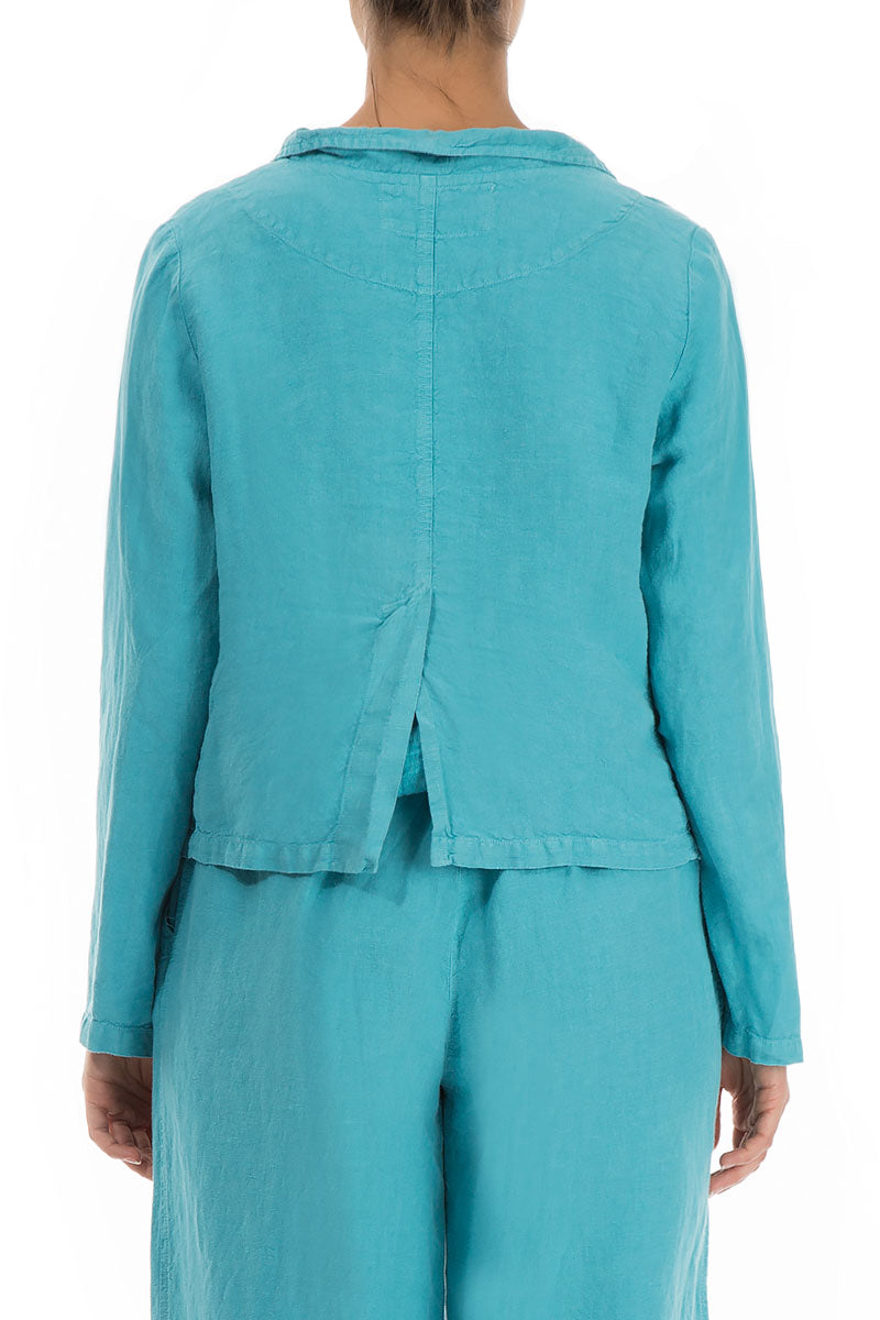 Buttoned Turquoise Linen Jacket