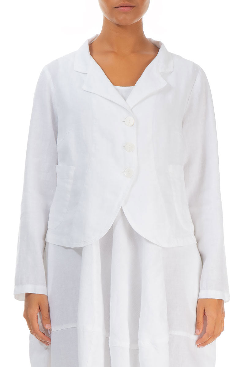 Buttoned White Linen Jacket