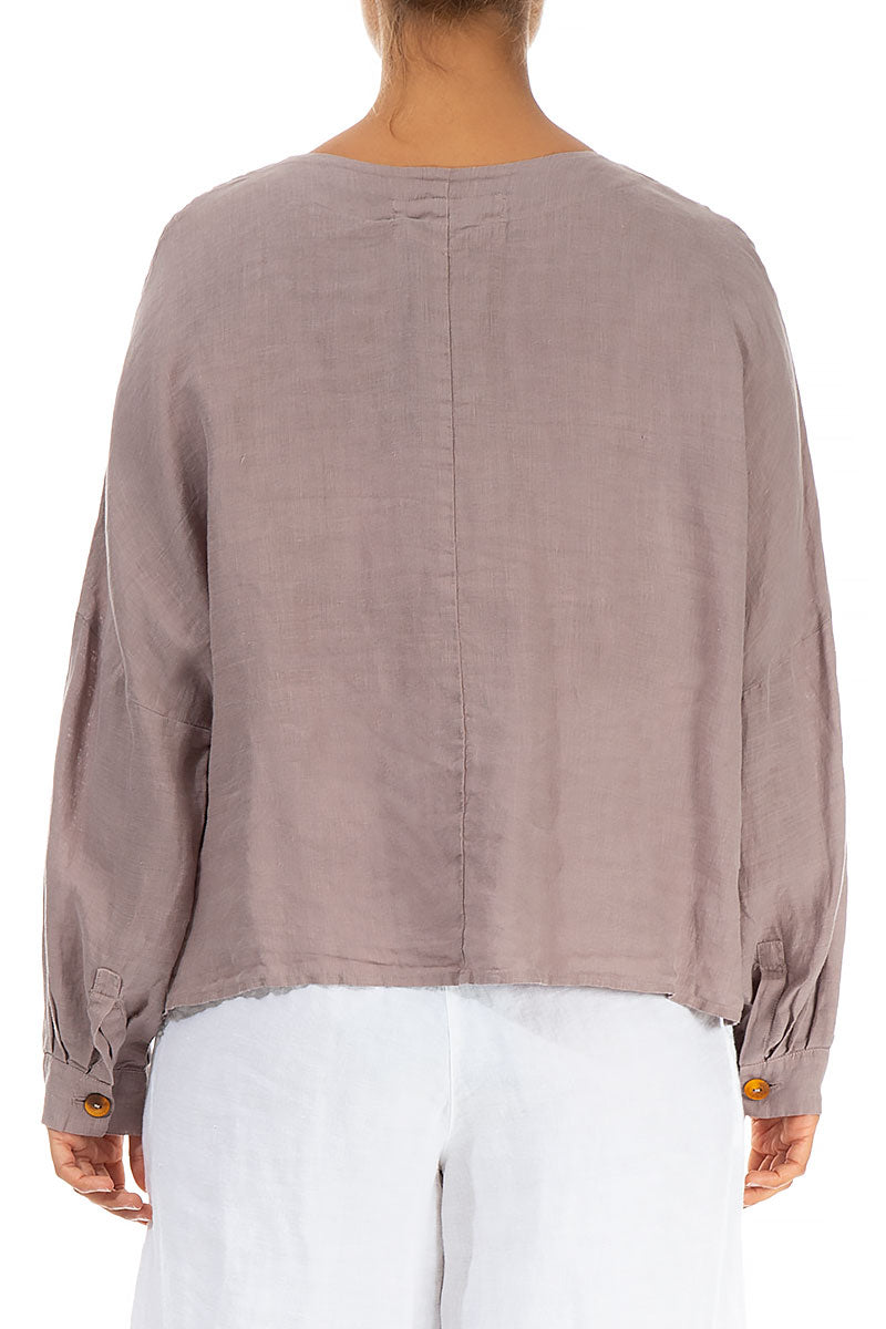 Buttons Front Silver Pink Linen Blouse
