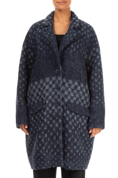 Collar Blue Alpaca Wool Coat