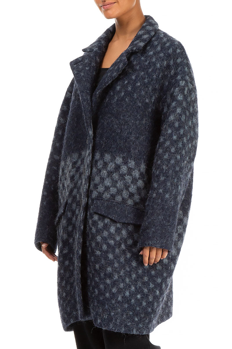 Collar Blue Alpaca Wool Coat