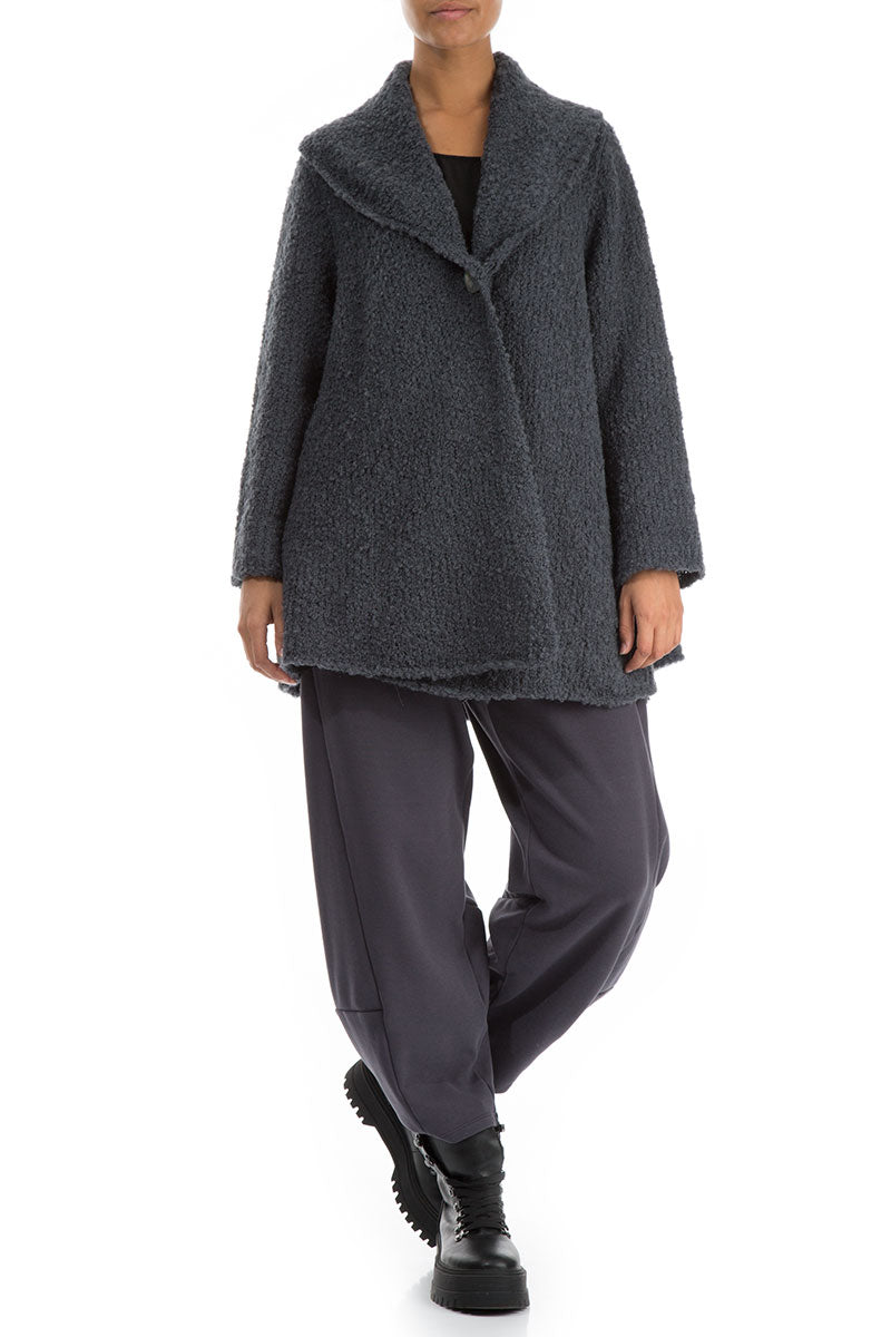 Collar Neck Grey Alpaca Wool Cardigan