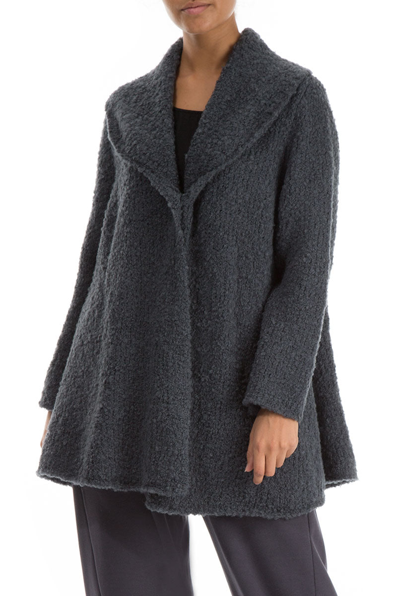 Collar Neck Grey Alpaca Wool Cardigan