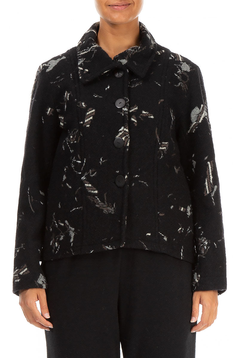 Collar Patterned Black Wool Jacket