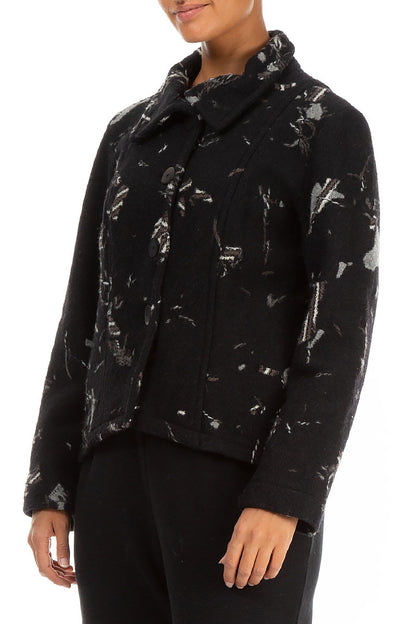 Collar Patterned Black Wool Jacket