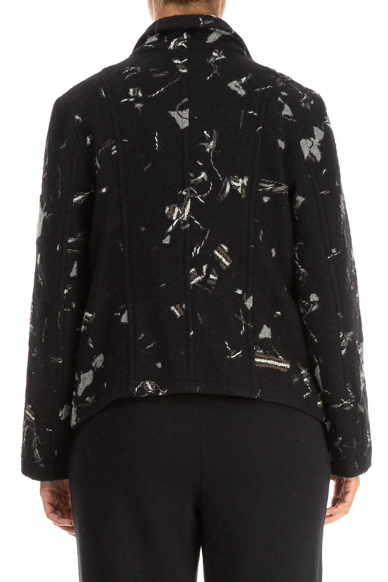 Collar Patterned Black Wool Jacket