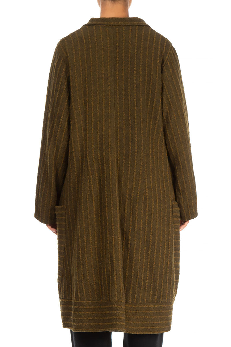Collar Striped Brown Wool Coat