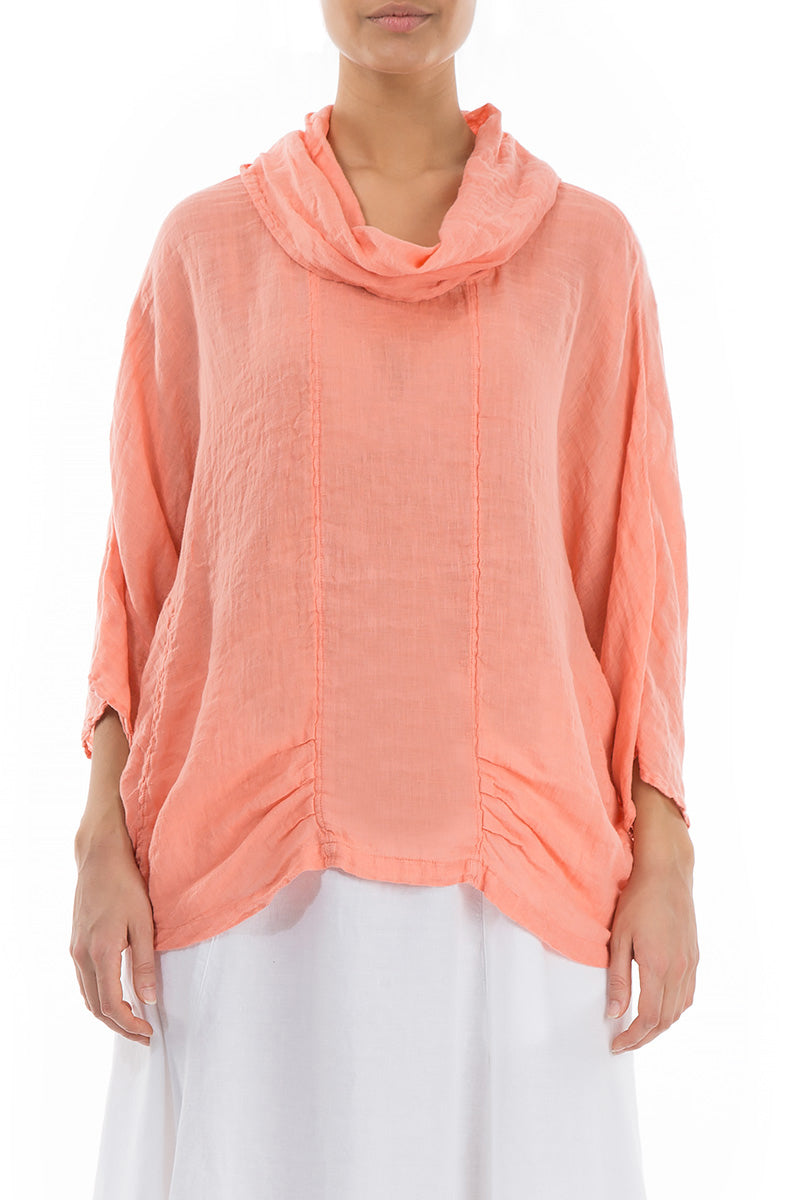 Cowl Neck Coral Linen Blouse 1