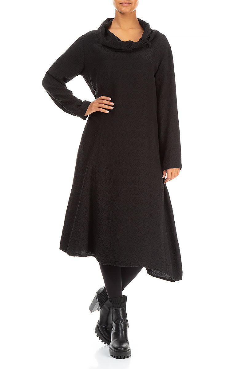 Cowl Neck Black Silk Cotton Dress