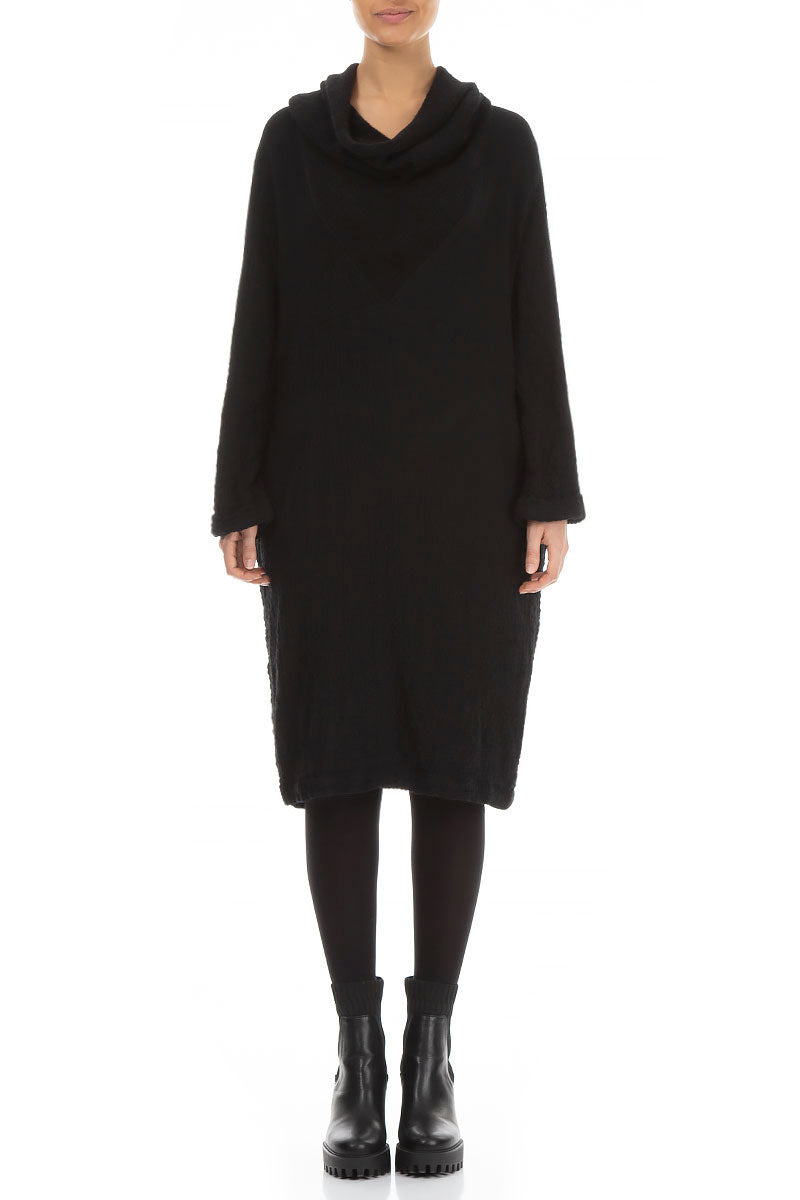 Cowl Neck Black Wool Dress