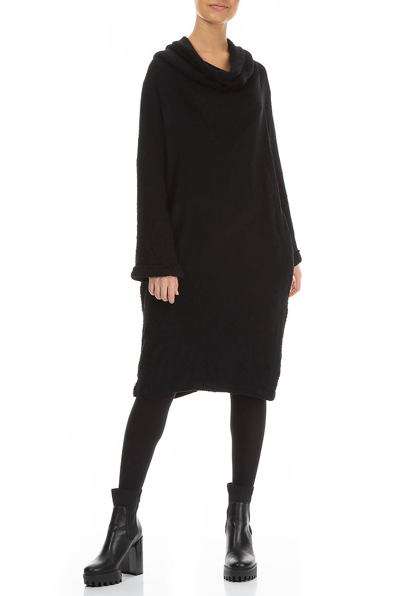 Cowl Neck Black Wool Dress