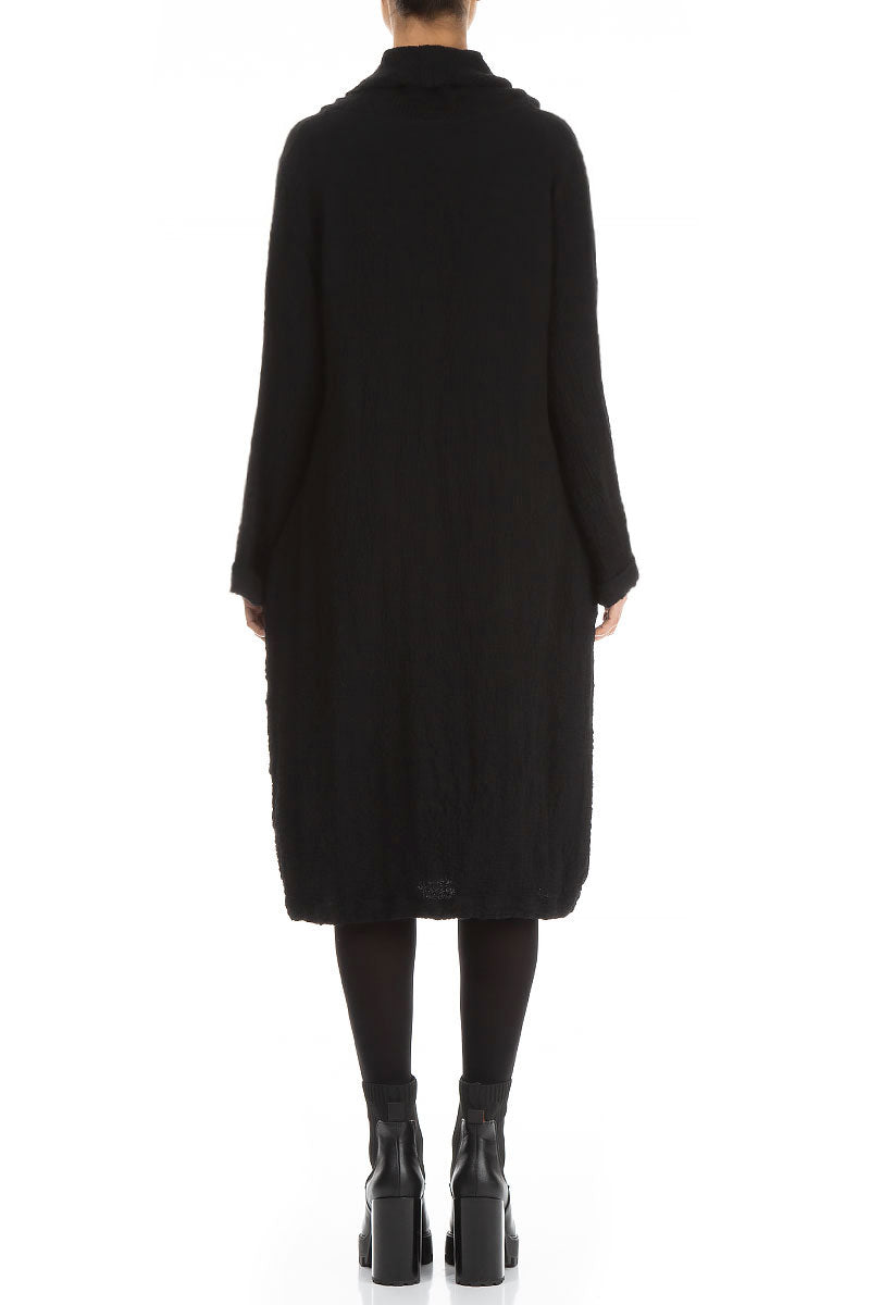 Cowl Neck Black Wool Dress