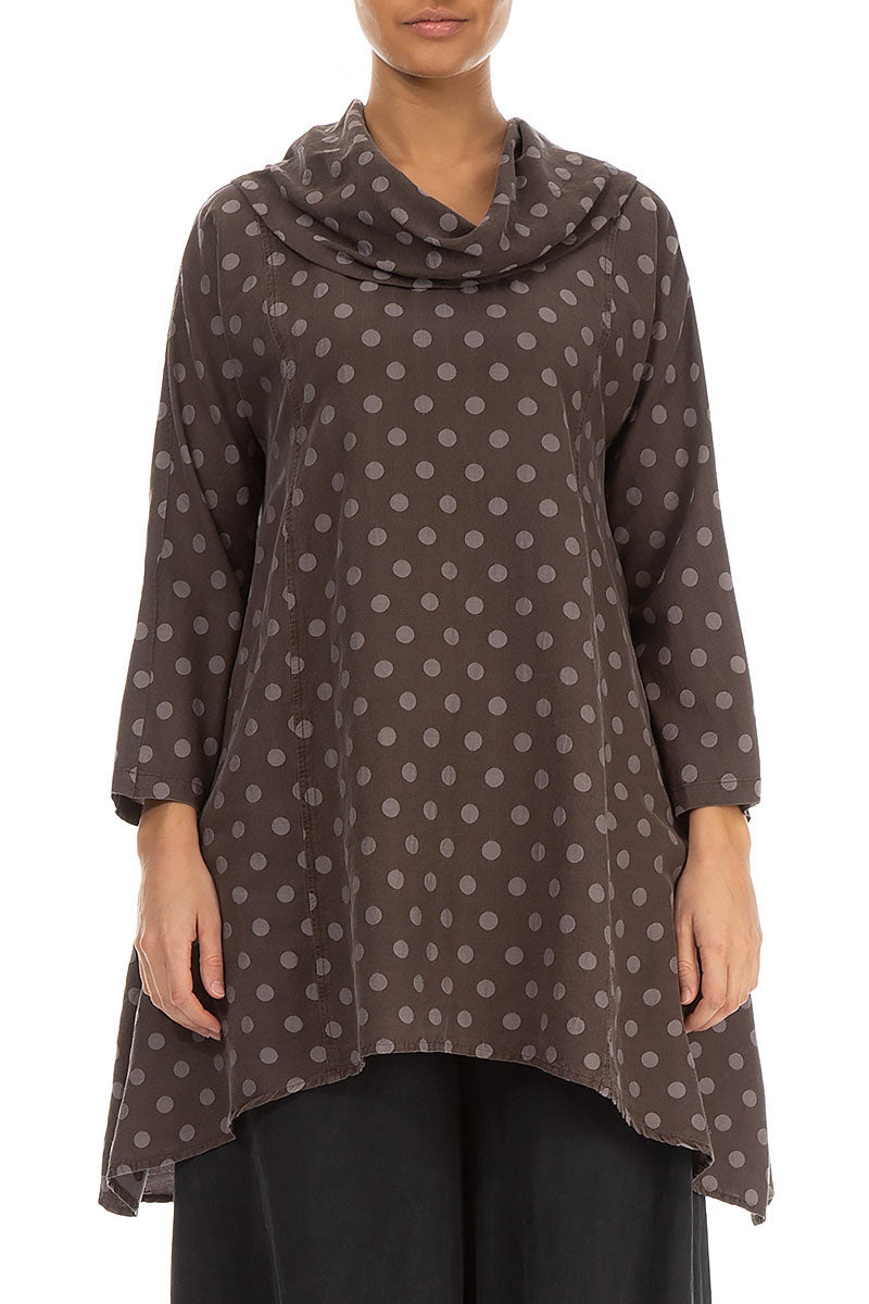 Cowl Neck Brown Silk Cotton Tunic