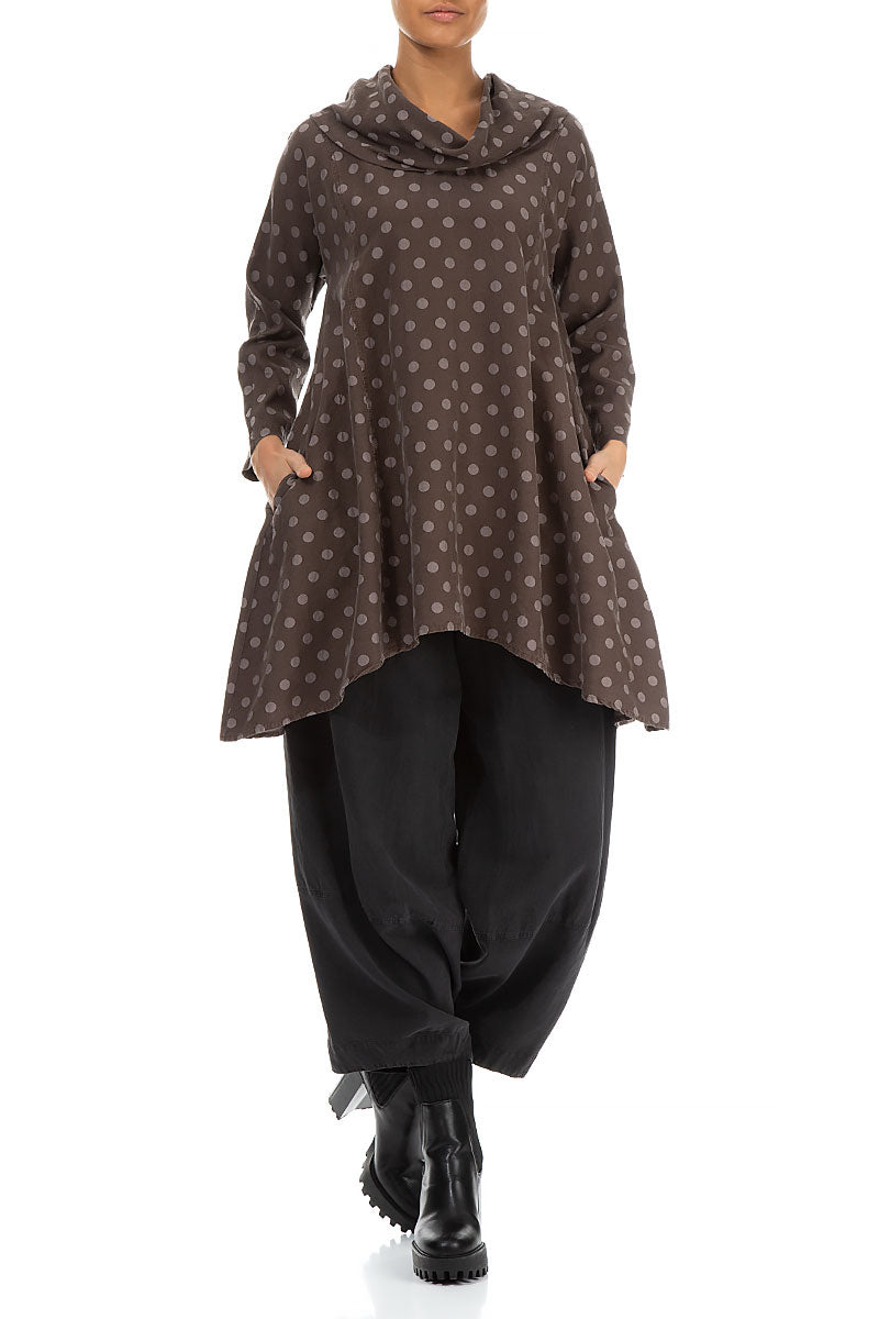 Cowl Neck Brown Silk Cotton Tunic