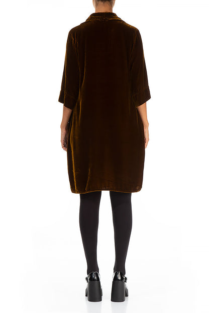 Cowl Neck Brown Silk Velvet Dress