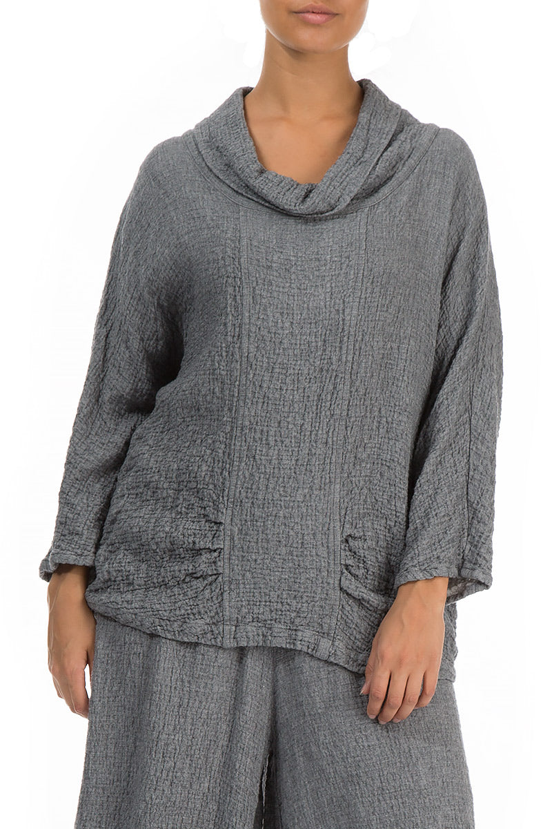 Cowl Neck Grey Wool Blouse