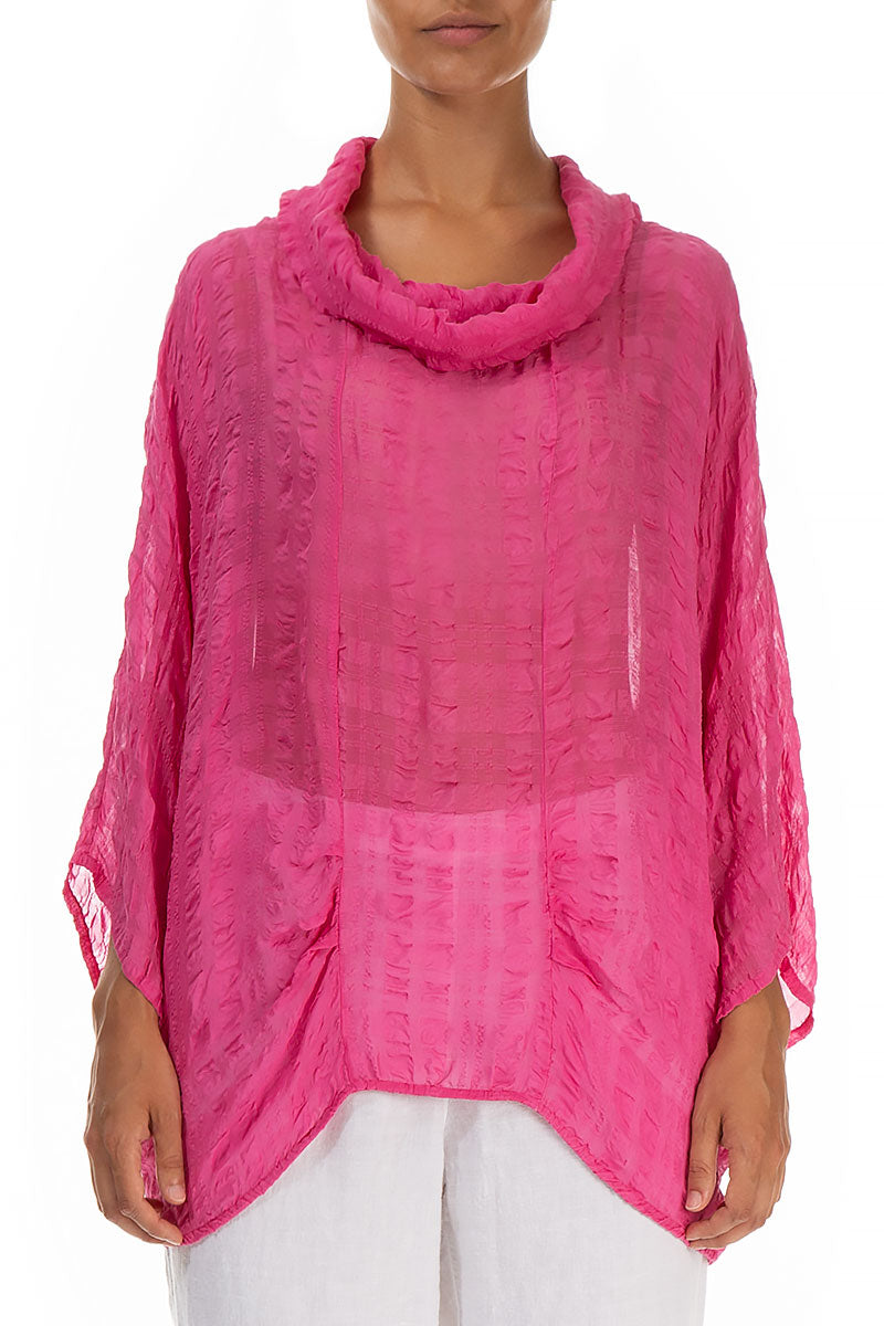 Cowl Neck Hot Pink Silk Blouse